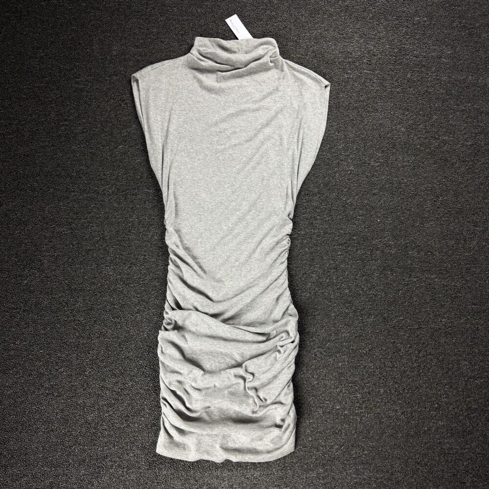 NWT Michael Stars Gia Mock Neck Ribbed Power Shoulder Dress Heather Gray Size Sm